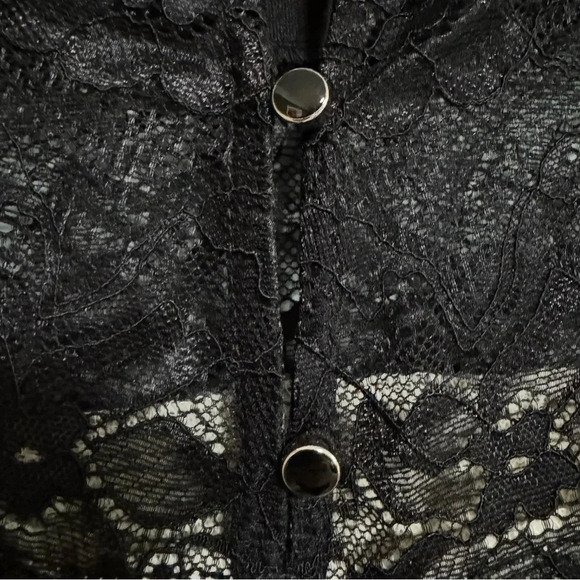 MONTEAU Cream Sweater Dress Black Lace Neckline Buttons Elbow Sleeve Size Medium - Picture 5 of 7